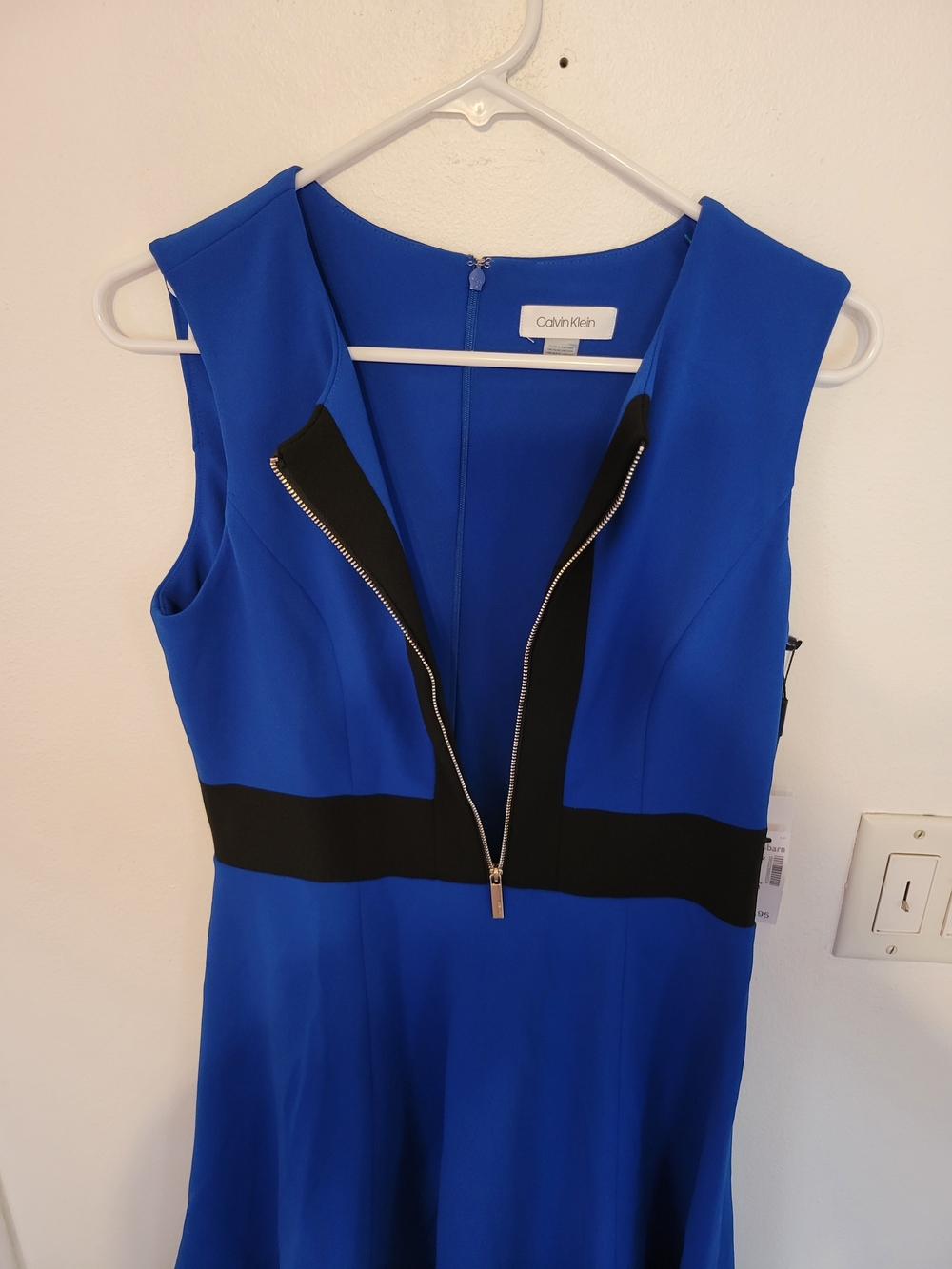 Calvin Klein Royal Blue Fit & Flare Dress with Black Trim - Picture 8 of 9